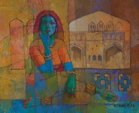 Saeed Kureshi, Contemplative Pause, 24 x 30 Inch, Oil on Canvas,  Figurative Painting, AC-SAKUR-017